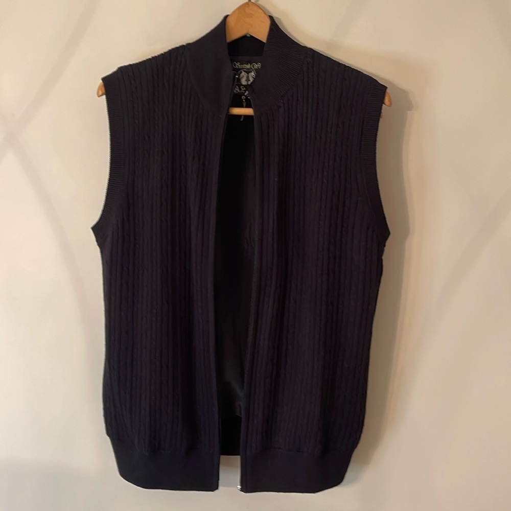 Scottish Winds Lined Cable Knit Zip Up Vest Black Size XL - Sea Trail